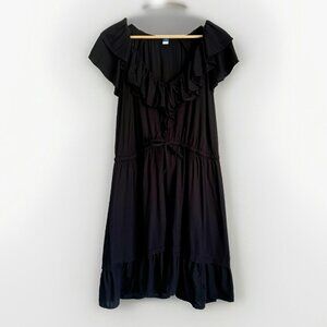 Old Navy Women’s 2X Black Ruffle Boho Peasant Prairie Tiered Midi Dress